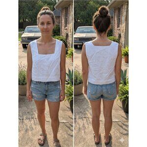 Rails Akira White 100% Linen Square Neck Cropped Tank Top Shell Blouse Size L